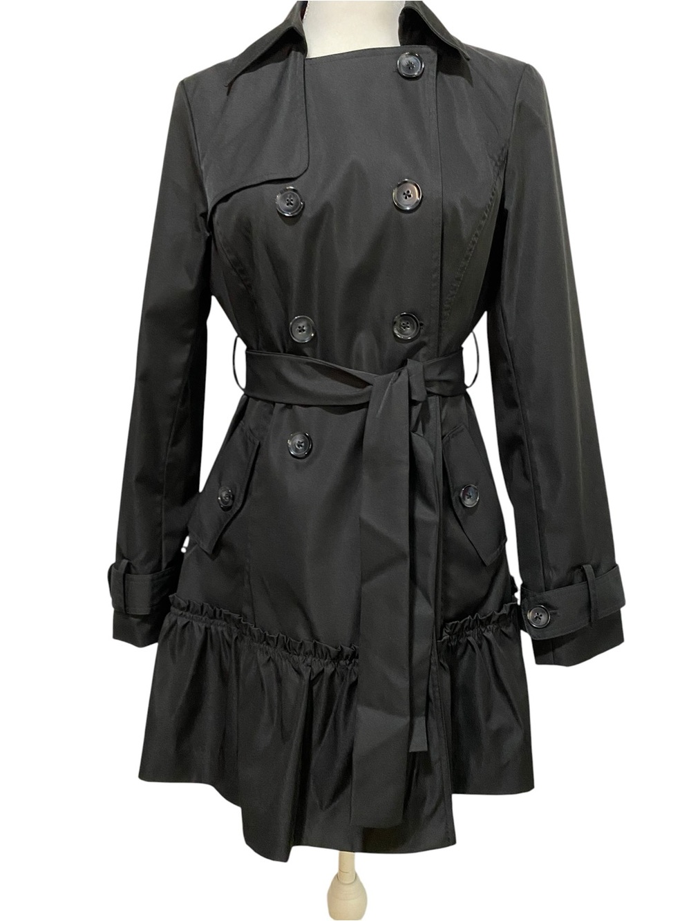 Sandro Black Double-Breasted Trench Coat Size Medium Jacket - Picture 16 of 17